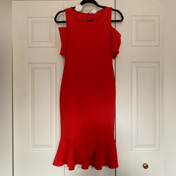 Pink blush red fitted and flare bottom dress - Picture 1 of 4